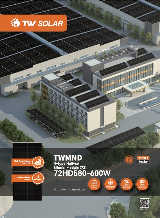 PANEL SOLAR TONGWEI SOLAR N-TYPE-CELL BIFACIAL MODULE 590W 72HD590W